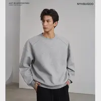NYHSUGOO/南乙320G重磅精梳棉混纺纯色卫衣男贝壳绣3870圆领长袖