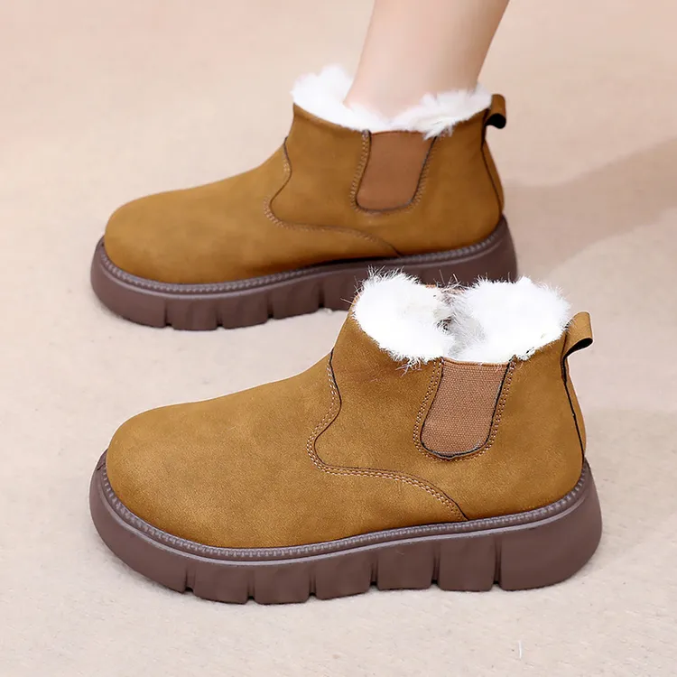 2025冬季新款时尚加绒保暖雪地靴一脚蹬休闲增高舒适妈妈鞋女棉靴