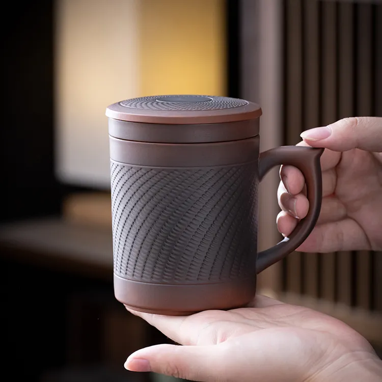 男士紫陶办公室泡茶杯带过滤内胆陶瓷跳刀茶水分离喝茶水杯杯子