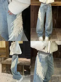 可可不加酱【天使之翼】设计翅膀时尚百搭设计牛仔裤LWJ25D4K3725