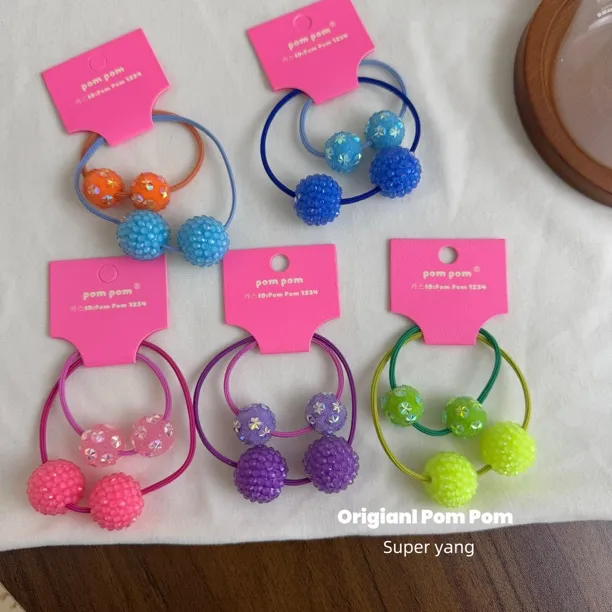 韩国original pom pom2025春款发饰砂糖球球大小绳子发圈皮筋对装