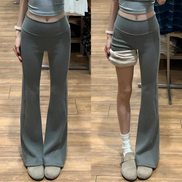 lulu微喇裤加绒款女秋冬小个子美式辣妹垂感显瘦运动瑜伽喇叭卫裤