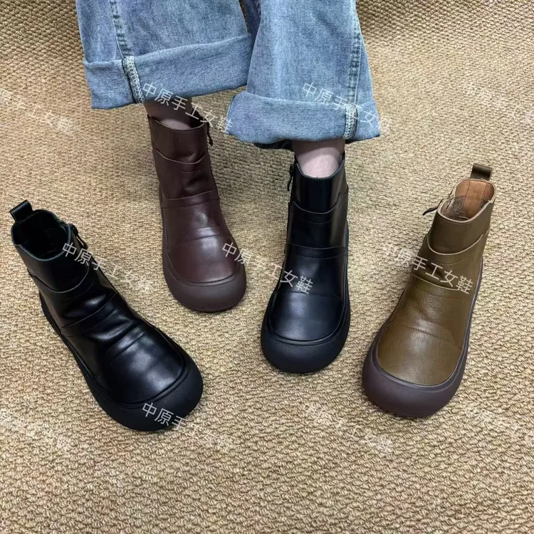 2255-3秋季新款复古港风包头复古舒适休闲百搭侧拉链短靴