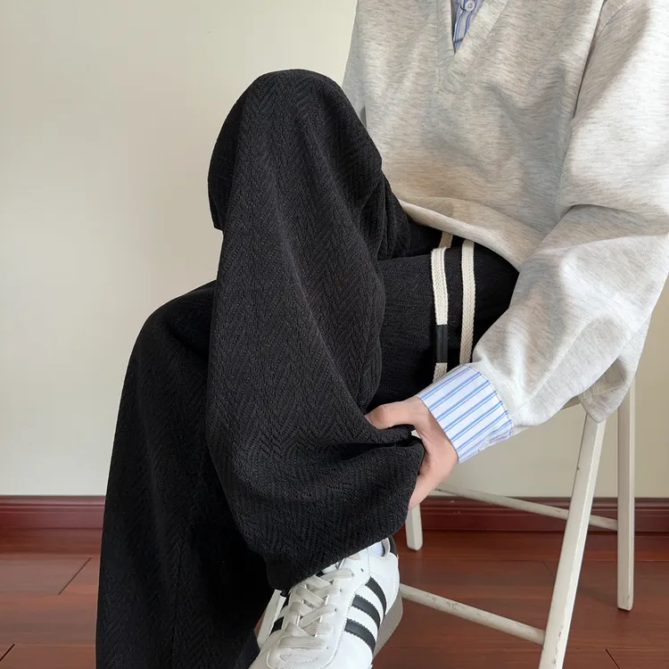 雪尼尔休闲裤男款秋季高街垂感直筒vibe运动裤潮牌重磅百搭长裤子