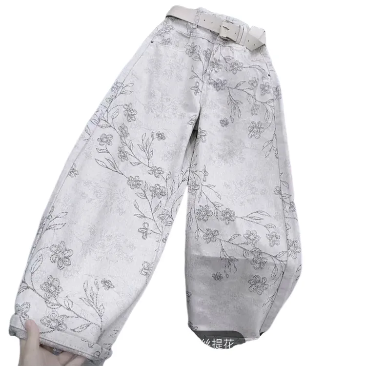 W5882新款重工银丝提花洋气弯刀牛仔裤（不带腰带）