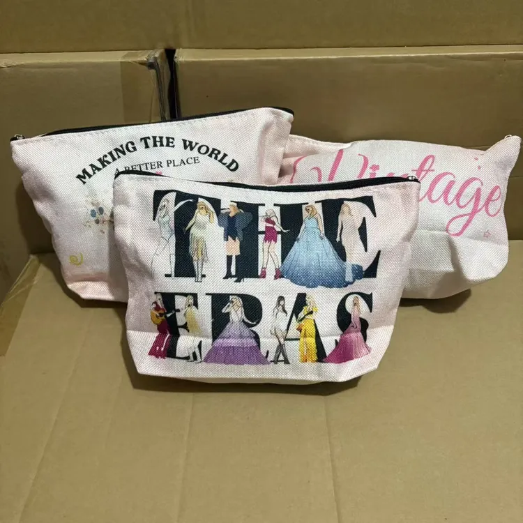 发4个【26*16.5*7.5】粉色双层麻料女士收纳包