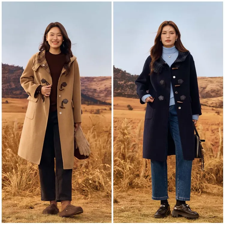 【英伦风女装双面毛呢外套】纤莉秀大码女装秋冬服饰保暖大衣QK3684