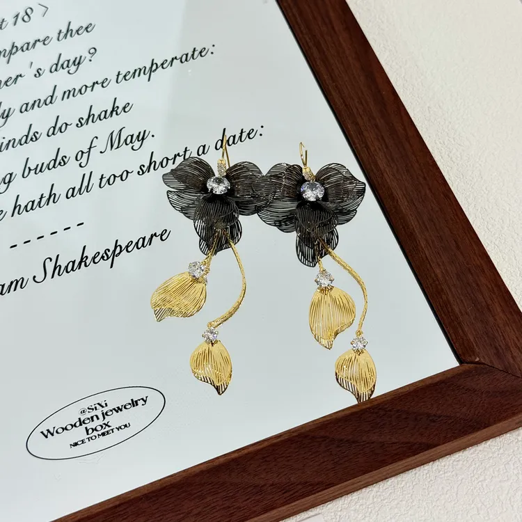 铜合金锆石耳饰 ES-196新款复古优雅镂空花朵流苏个性百搭耳环