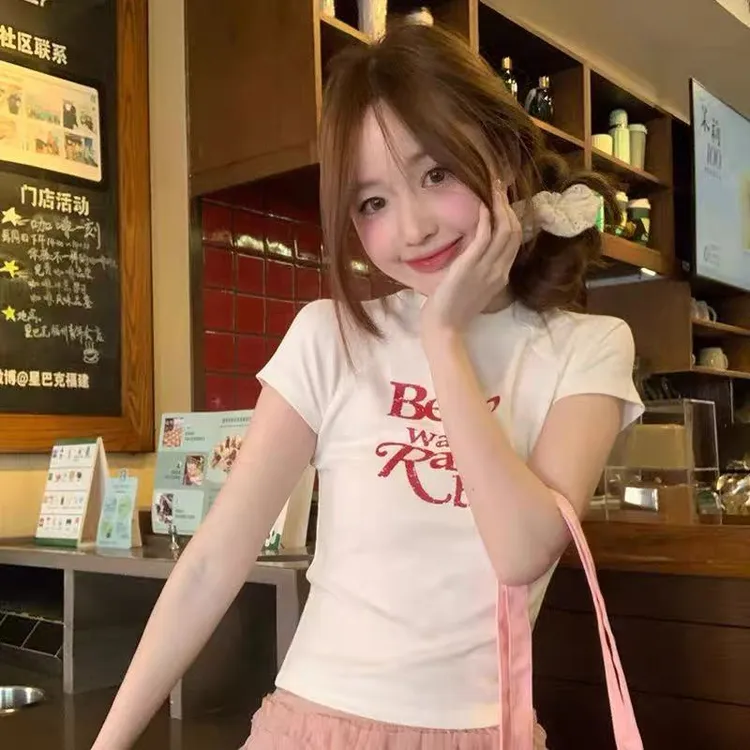 Chill甜妹社t恤女夏季2025新款修身显瘦内搭打底小个子圆领短袖