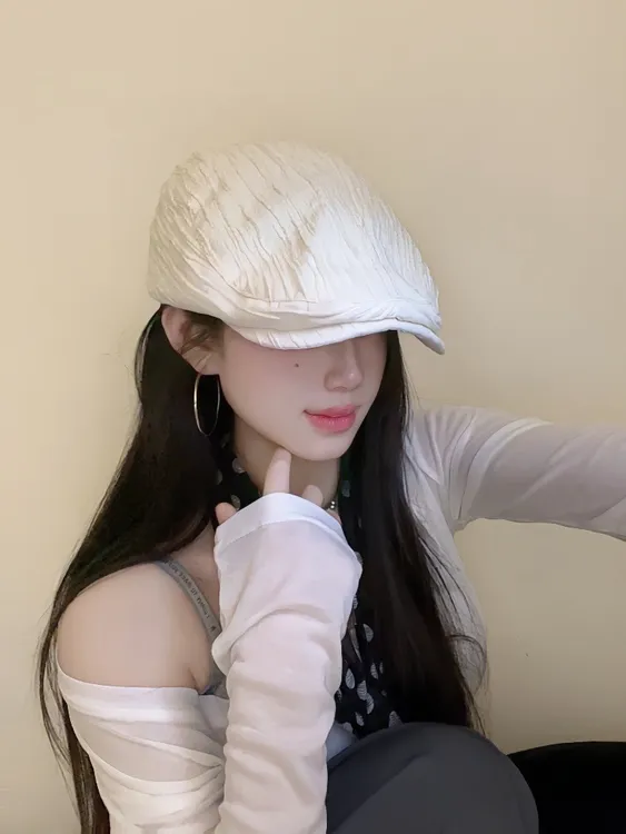 艺术家纯色前进帽画家帽英伦亚麻简约复古贝雷帽后现代蹦迪鸭舌帽