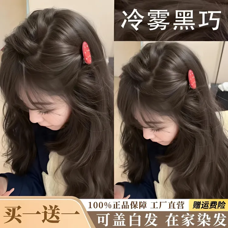 【拍一发二盒】冷雾黑巧色染发膏盖白黑色植物泡泡不伤发哺乳期可用