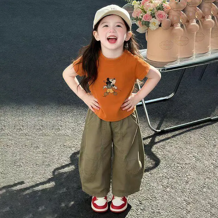 女童夏季套装2026新款儿童宝宝洋气韩系米奇短袖休闲弯刀裤两件套
