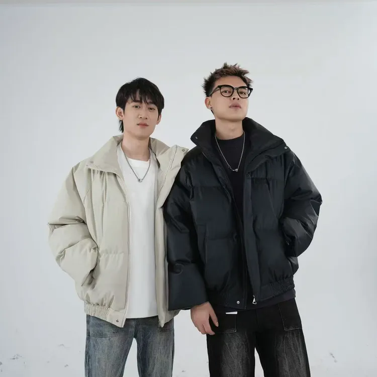 【阿叔潮牌】冬季新款立领字母刺绣简约潮男青少年外套棉服加厚