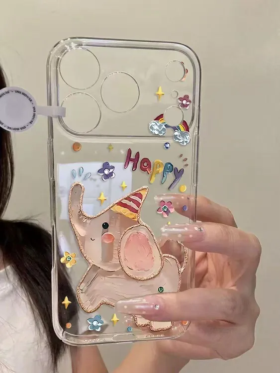 涂鸦油画快乐大象适用iphone17Promax17air手机壳华为P70vivo小米