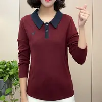 春季新款女士上衣POLO领时尚刺绣小花宽松显瘦卫衣长袖洋气妈妈装