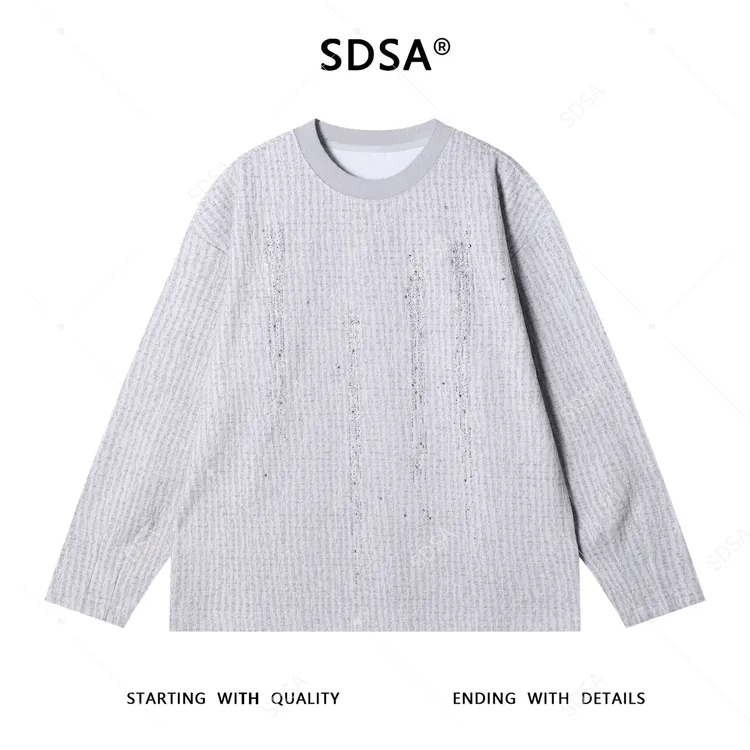 SDSA男士秋冬新款痞帅男装韩版提花烫钻圆领卫衣时尚痞帅上衣重工