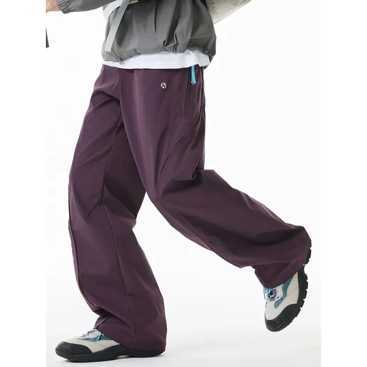 DeweLvum休闲拉链撞色织带运动裤男潮新款直筒宽松机能弯刀裤男装