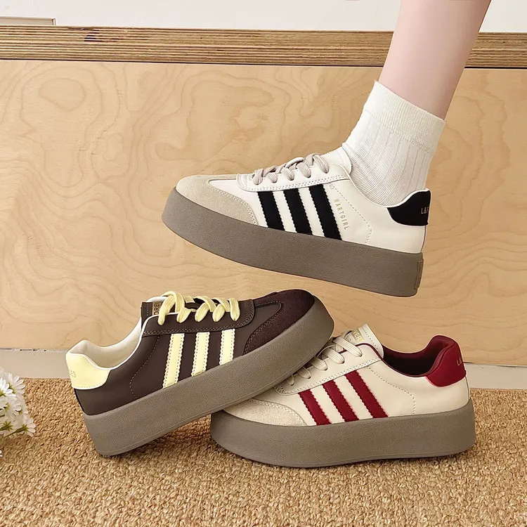 真皮厚底德训小白鞋女款秋季新款百搭休闲板鞋增高四季款女3302