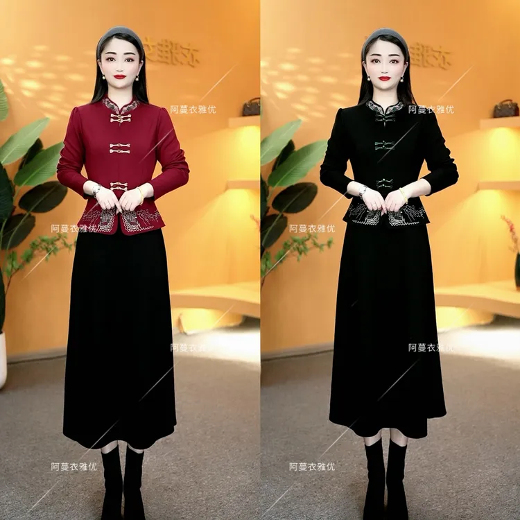 【衣雅严选】8082-1353#新款原版正品精纺空气层刺绣假两件连衣裙