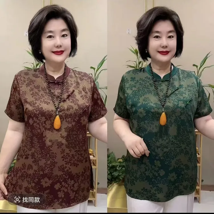 夏季中款旗袍领半袖妈妈小衫