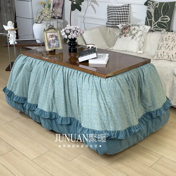 复古墨绿加厚可拆洗长方形烤火罩冬季电暖桌罩套取暖茶几罩