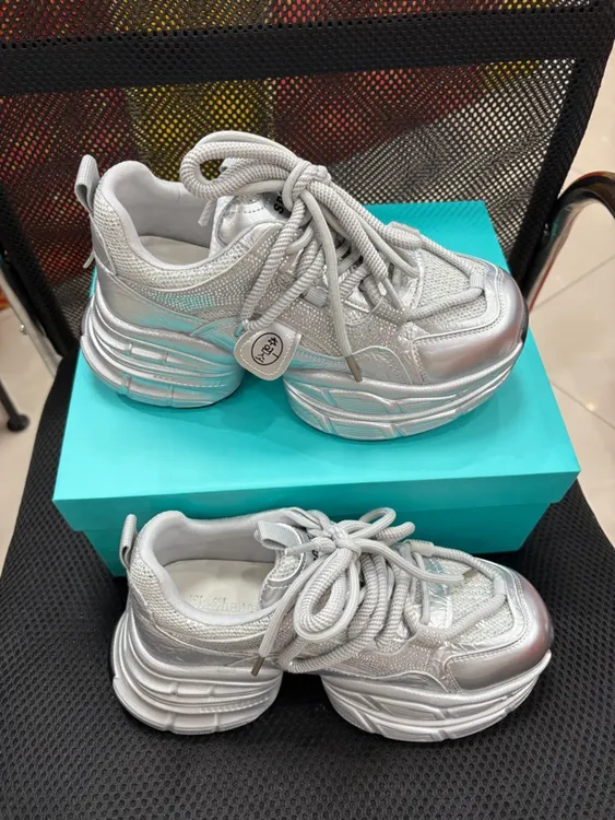 2025春季新款厚底老爹鞋女增高休闲运动鞋红色跑步鞋时尚潮流百搭