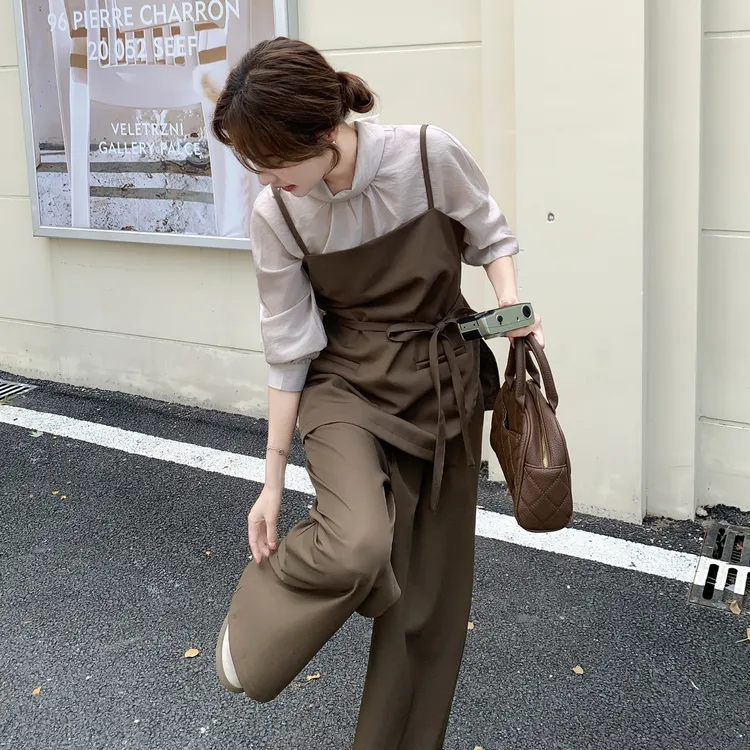 法式chic高级感三件套女2025早秋新款气质吊带立体内搭阔腿裤套装