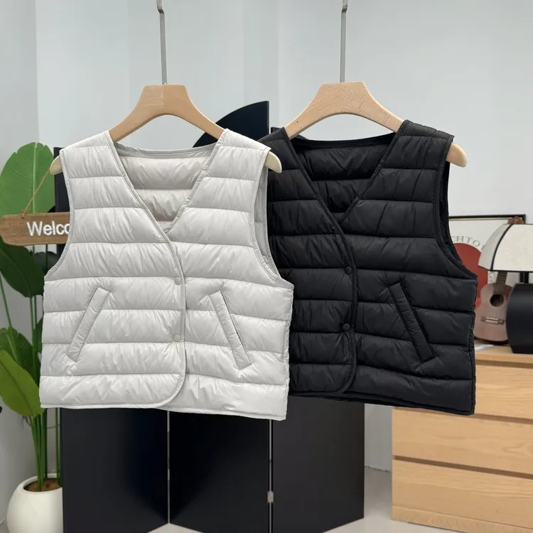 轻薄V领羽绒马夹短款女2025秋冬新款大衣内搭保暖背心内穿叠穿
