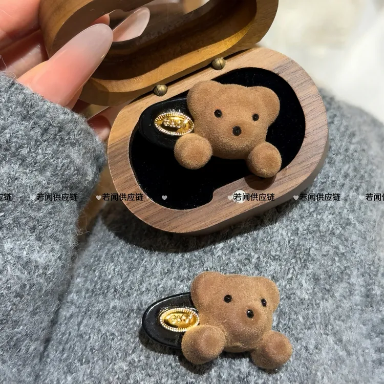 新款植绒抱抱小熊发夹女盘发夹子头饰发饰发卡边夹边夹夹秋冬边夹