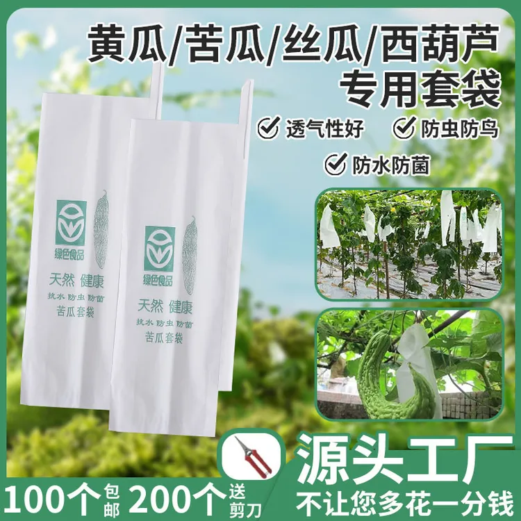 【100个包邮】丝瓜黄瓜青瓜苦瓜套袋专用袋防虫袋子保护套纸袋防 