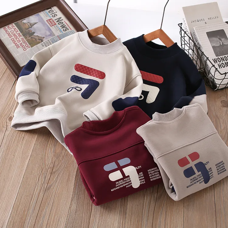 （奥粒绒）儿童保暖卫衣印花休闲纯色宽松男童卫衣字母中大童长袖YH