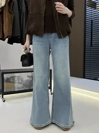 【Si&华严选】加绒牛仔裤复古高腰直筒裤百搭宽松阔腿裤长裤8105A