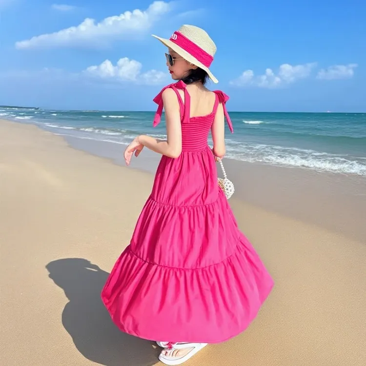 女童吊带连衣裙夏2025新款女大童夏季度假沙滩裙儿童夏装海边裙子