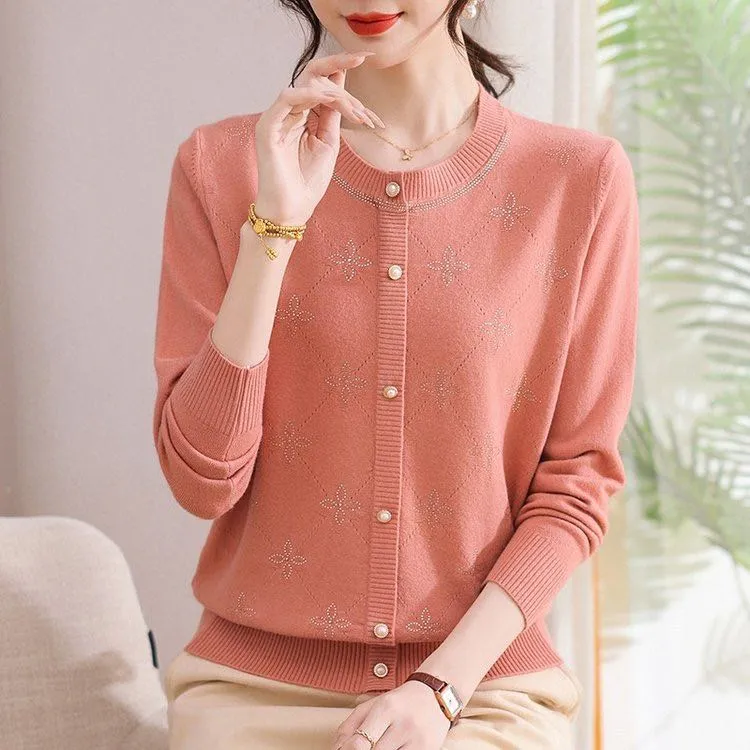 2025新款中年妈妈装休闲气质针织衫秋季圆领打底衫洋气妈妈秋装