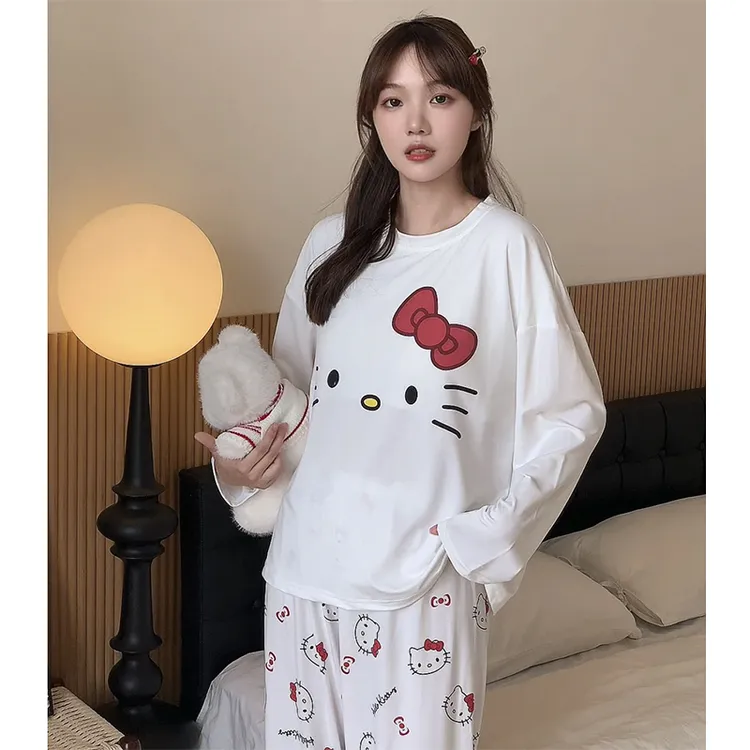 自带胸垫睡衣女款春秋季爆款2025新款长袖长裤可爱学生家居服套装