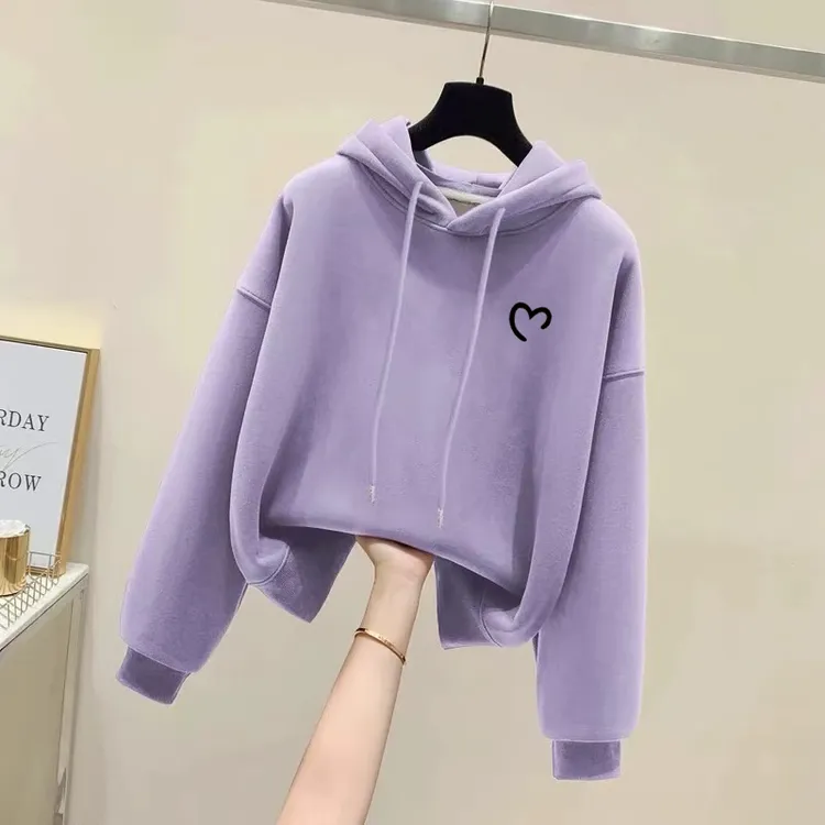 连帽长袖加绒卫衣秋冬爆款洋气减龄宽松大码上衣设计感小个子外套