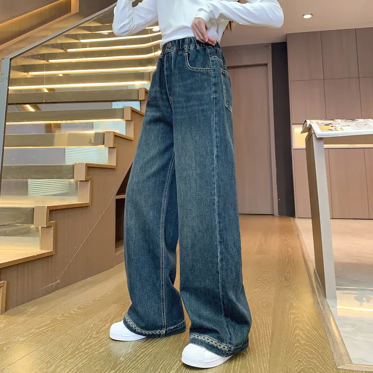 女童牛仔裤春秋时髦洋气儿童休闲裤宽松秋季韩版女孩阔腿裤中大童