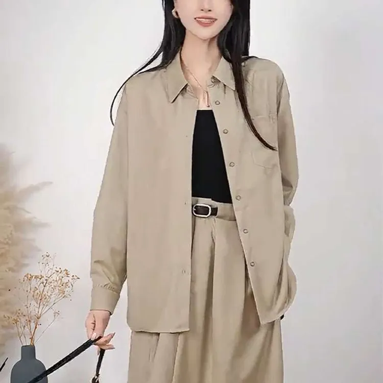 2025年秋季新款女装卡其色高级感简约百搭长袖早小个长款白衬衫