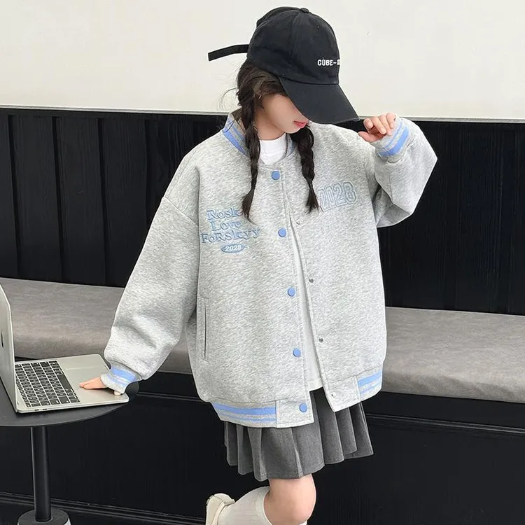 女童春装刺绣棒球服外套2025春秋新款儿童宽松时尚夹克中大童开衫