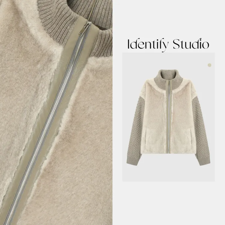 IDENTIFY冬季时尚毛毛拼接设计羊毛针织羽绒外套25AWZZ1125089