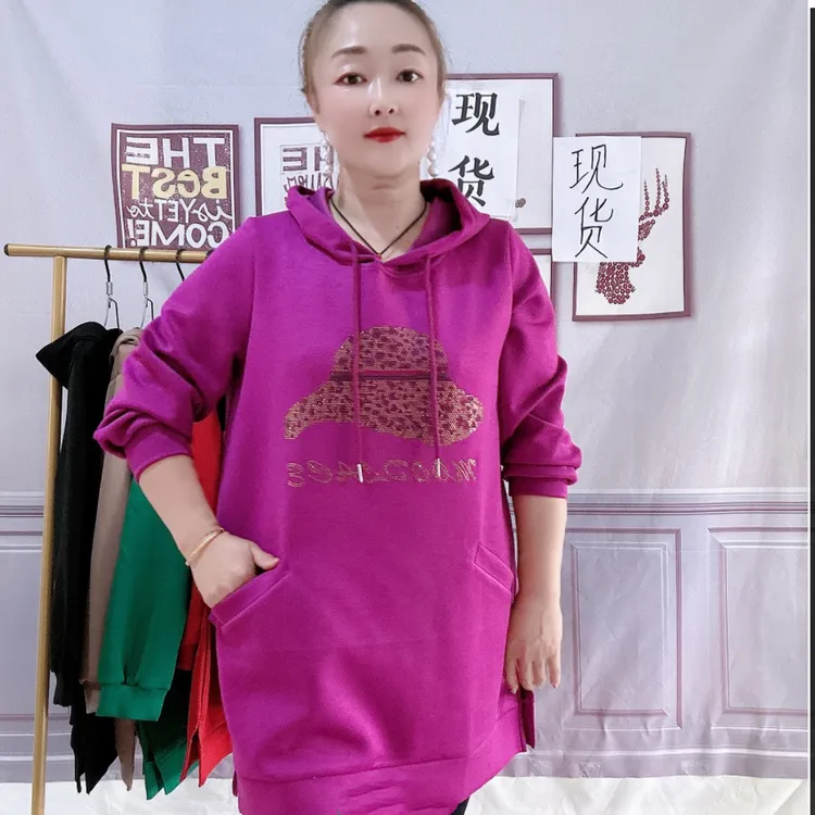 秋季长袖连帽套头款女中长款卫衣休闲时尚百搭