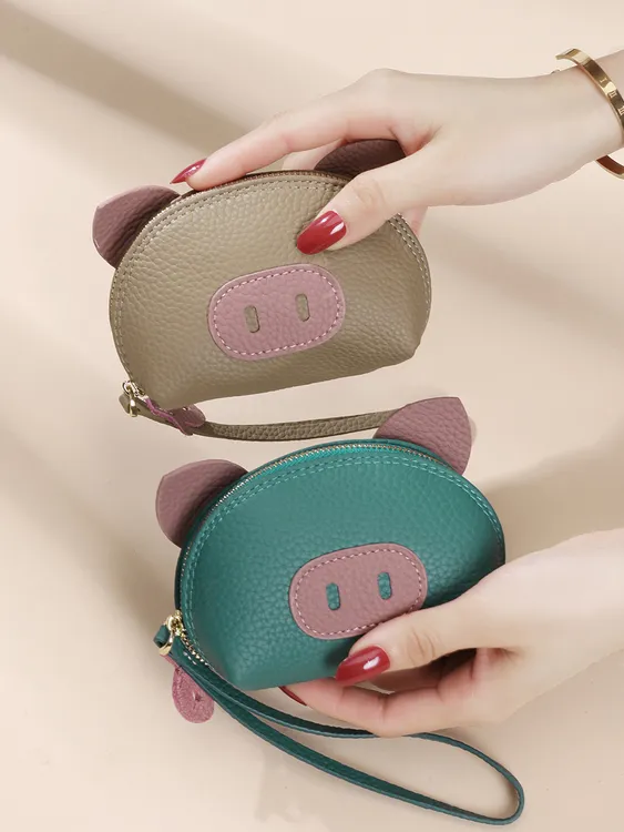 猪头卡包钥匙包二合一耳机包小众钱包可爱轻便零钱包软皮银币包女