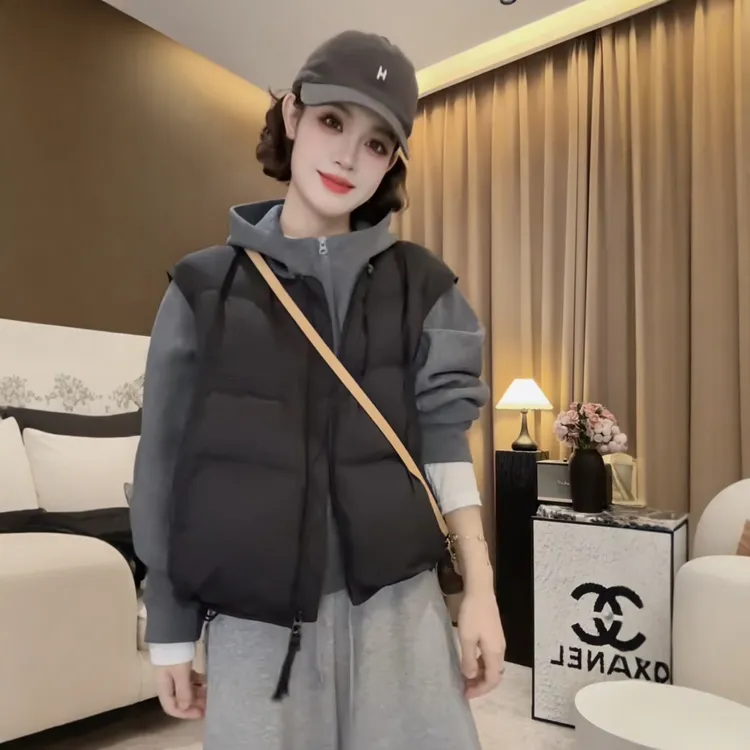 高级感时尚圆领白鸭绒马甲女装2025秋冬韩系无袖坎肩马夹外套