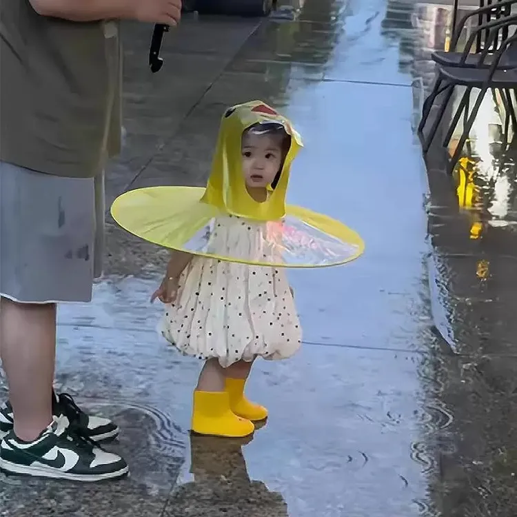 【外贸款】儿童飞碟雨衣黄色小鸭子斗篷雨伞幼儿园宝宝雨披高颜值