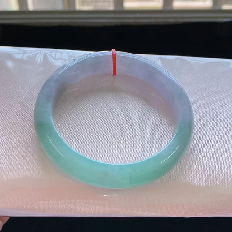 073≠缅甸天然翡翠手镯58圈口春彩紫罗兰半水半水玉手镯