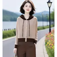 假两件时尚拼色连帽针织开衫外套