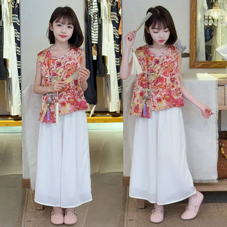 女童汉服夏季2025新款洋气儿童新中式国风裙子女孩旗袍假两件套