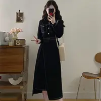 胖颖专属大码秋季新款牛仔收腰显瘦一片式不规则下摆连衣裙3363