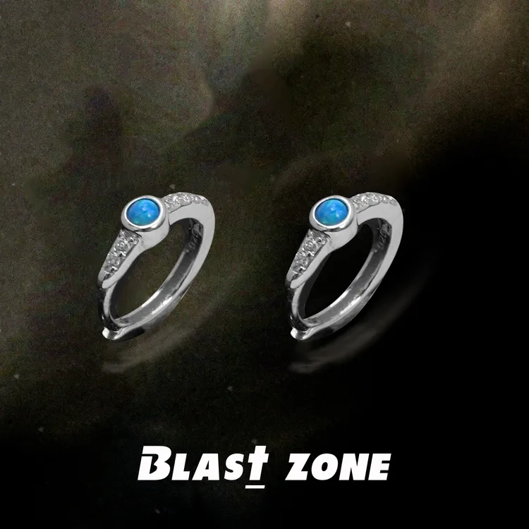 925银合成锆石耳饰 复古蓝色澳宝小耳圈欧美式小众设计感耳环男女商品图