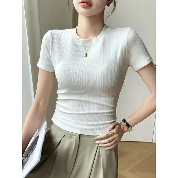 Moses Queen/魔西女王微胖mm圆领时尚宽松显瘦短袖t恤肌理感上衣